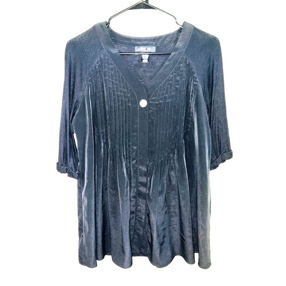 Style & Co. Tops - Style & Co. Womens Black Pintuck Button-Front Blouse XS Polyester/Rayon/Spandex